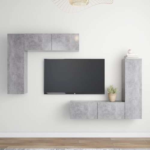 Set Porta TV 4 pz Grigio Cemento in Truciolato