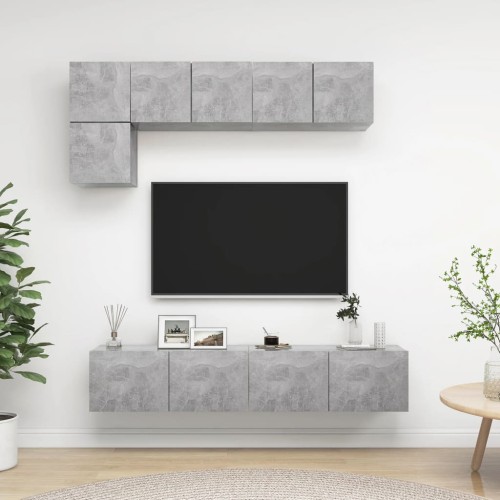 Set Porta TV 5 pz Grigio Cemento in Truciolato