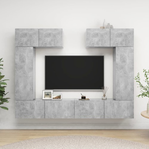 Set Porta TV 6 pz Grigio Cemento in Truciolato