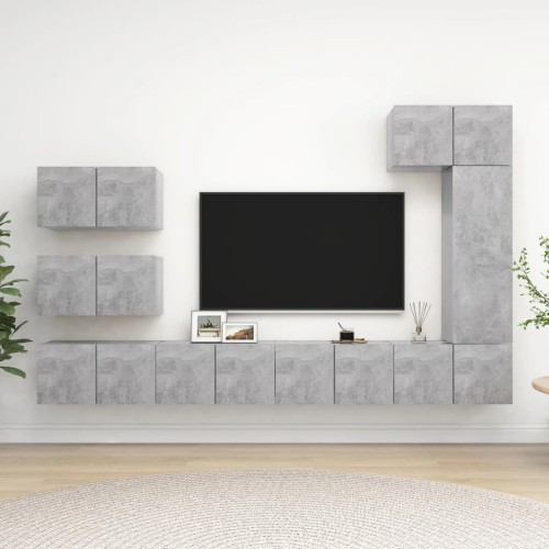 Set Porta TV 8 pz Grigio Cemento in Truciolato