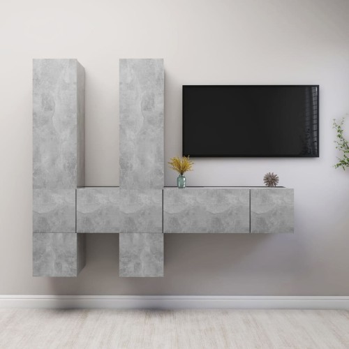 Set Porta TV 7 pz Grigio Cemento in Truciolato