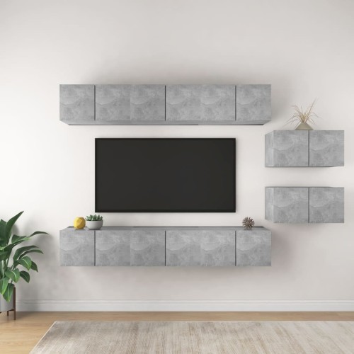 Mobili TV 8 pz Grigio Cemento in Truciolato