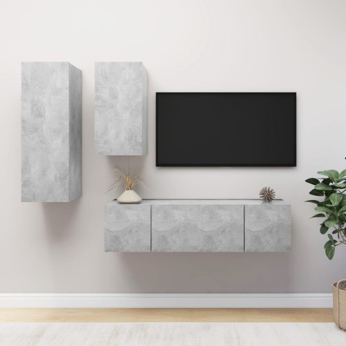 Set Porta TV 4 pz Grigio Cemento in Truciolato