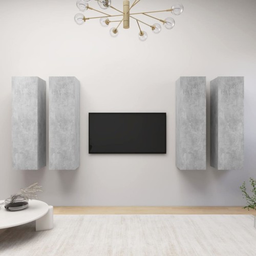 Mobili TV 4 pz Grigio Cemento 30,5x30x110 cm in Truciolato