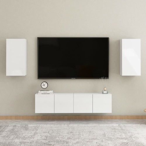 Set Mobili TV 4 pz Bianco Lucido in Truciolato